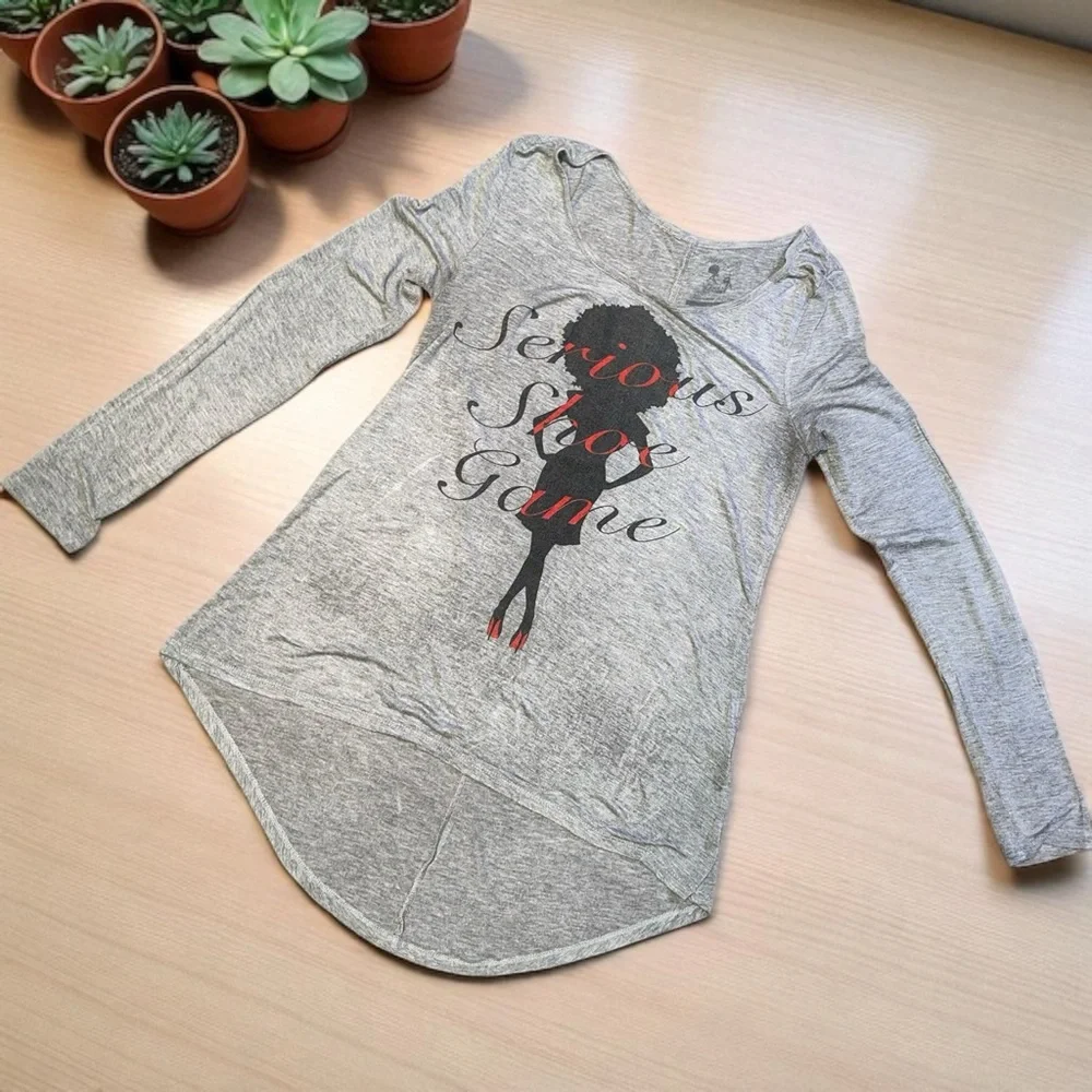 Haus of Swag “Serious Shoe Game” Graphic Long Sleeve Tunic Tee-Shirt - Picture 15 of 16